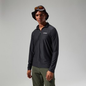 Camiseta masculina 24/7 Tech Tee de manga comprida com meio zíper - Preta | Berghaus T-Shirts