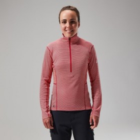 レディース MTN ガイド ロングスリーブ ハーフジップ - レッド | Berghaus ベースレイヤー